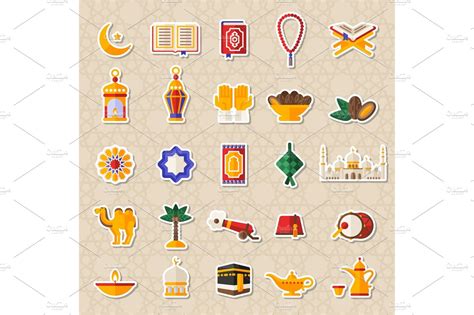 Set Of Ramadan Kareem Icons Stickers Custom Designed Icons Creative