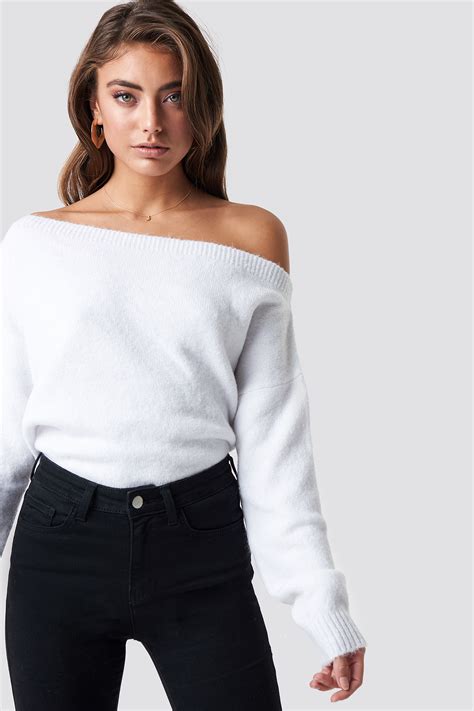 Off Shoulder Knitted Sweater Weiß Na Kd