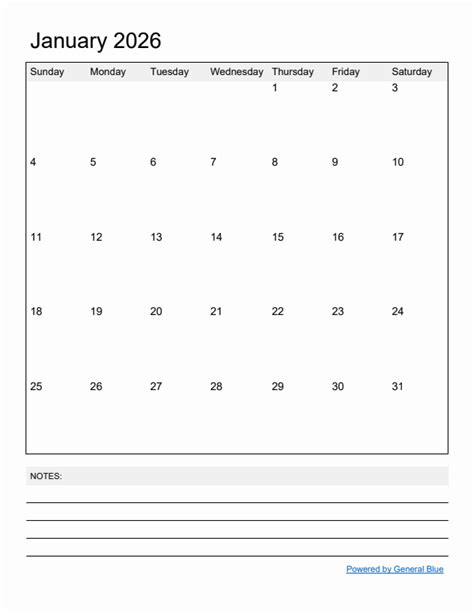 January 2026 Monthly Calendar Pdf Word Excel
