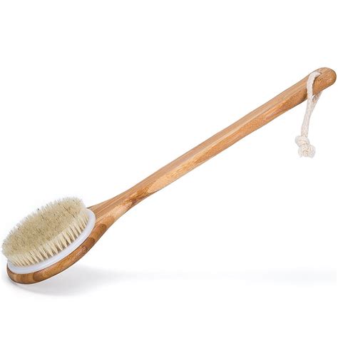Long Wooden Handle Bath Body Brush Removable Bristle Exfoliating Dry