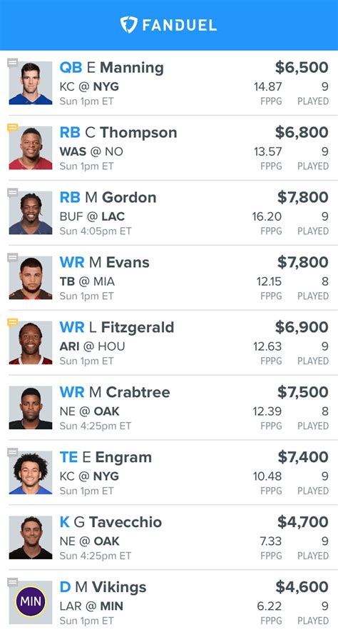 Export your lineups to fanduel and draftkings with one click. FanDuel Lineup Week 11 - DK Legends