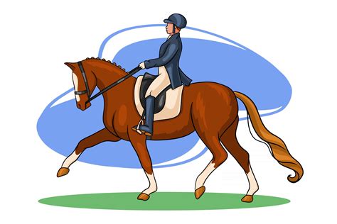 Mujer De Equitación Montando Caballo De Doma En Estilo De Dibujos