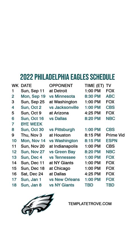 Printable Eagles Schedule 2022 2023 Printable World Holiday