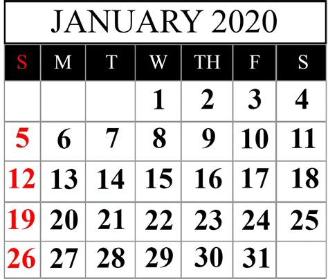 January 2020 Printable Calendar Calendar Templates