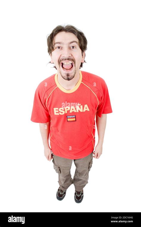 Happy Spanish Man Supporter Isolated On White Stock Photo Alamy