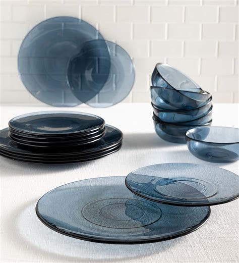 Recycled Glass Dinnerware Set Of 18 Blue Vivaterra