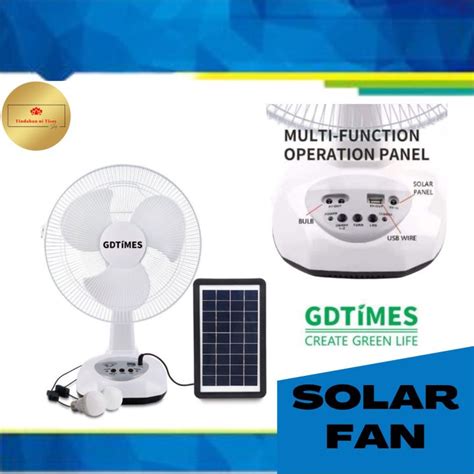 Gd Times Solar Electric Fan W Panel Rechargeable 100 Original High Quality Material