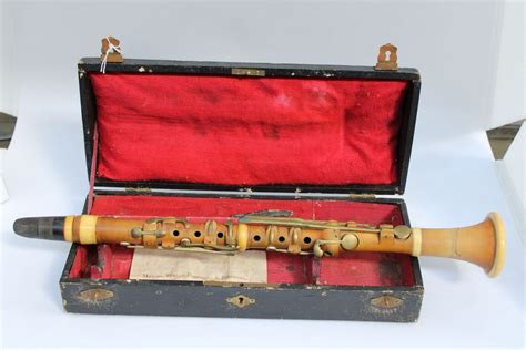 Cased Early Boxwood Clarinet With Brass Keys C1865 Label Antique