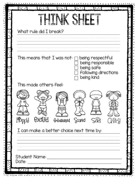 Behavior Think Sheet Elementary