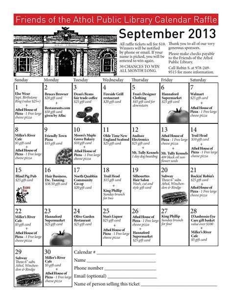 Editable Free Calendar Raffle Template