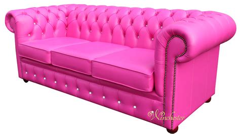 Get 5% in rewards with club o! Chesterfield 3 Seater Swarovski CRYSTALLIZED™ Diamond Fuchsia Pink Leather Sofa Offer