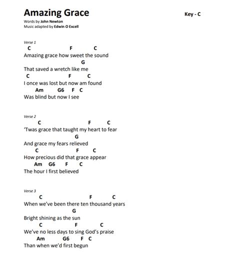 Amazing Grace Piano Chords Key Of C Amazing Grace Chords Printable