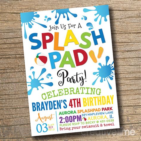 Invitations Splash Birthday Party Invite Editable File Girl Splash Pad Invitation Water Park