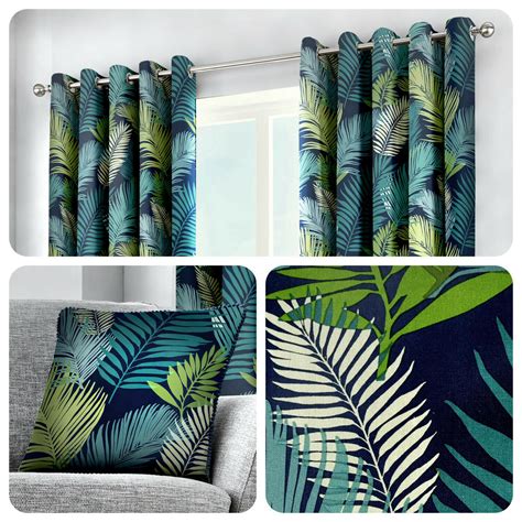 Fusion Tropical Leaves 100 Cotton Ready Made Eyelet Curtains