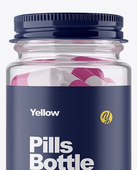 Download Clear Glass Pills Bottle Mockup in Bottle Mockups on Yellow Images Object Mockups