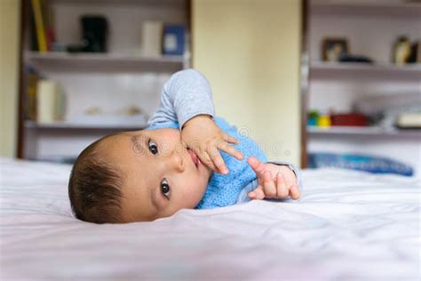 Eurasian Baby On Bed Stock Photo Image Of Innocence 110926288