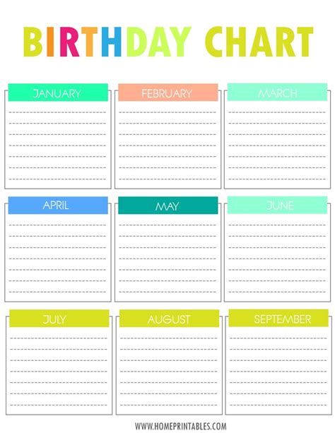 Free Printable Birthday Chart Templates Birthday Charts Classroom