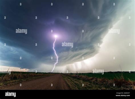 Lighting And Supercell Storm Lightning Strike Within A Tornado Warned