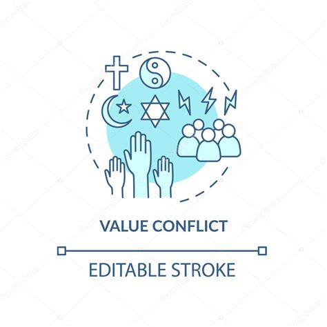 Valor Conflicto Icono Concepto Azul Desacuerdo Sobre Creencias