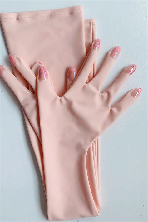 Luxury Customzie Pink Flesh Spandex Zentai Nail Gloves Mens Cosplay Kigurumi Long Gloves With