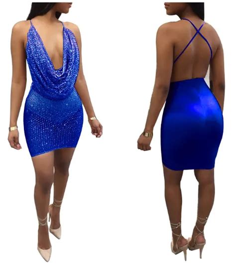 sexy sequin backless halter bodycon dress with deep v neck and spaghetti straps perfect for