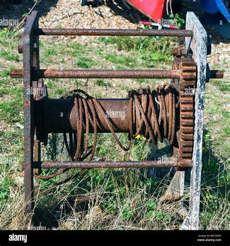 Rusty Old Boat Winch Stock Photo Alamy