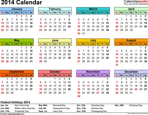 2014 Calendar 13 Free Printable Word Calendar Templates Holidays Oo