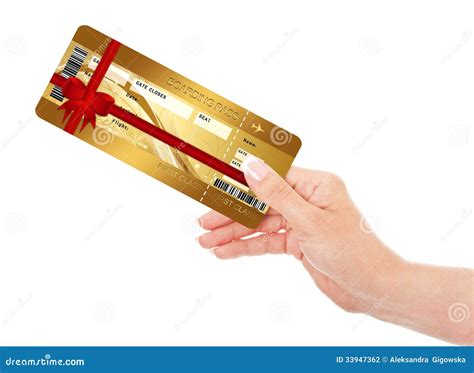 Hand Holding Airline Boarding Pass Ticket Isolated Over White Stock