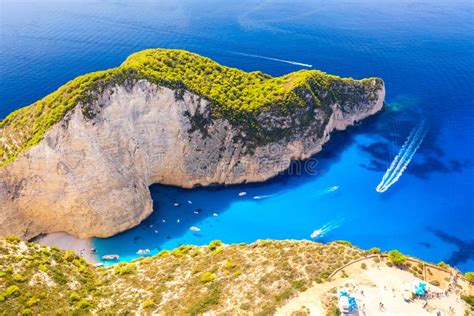 Aerial Drone View Of The Famous Shipwreck Navagio Beach On Zakynthos