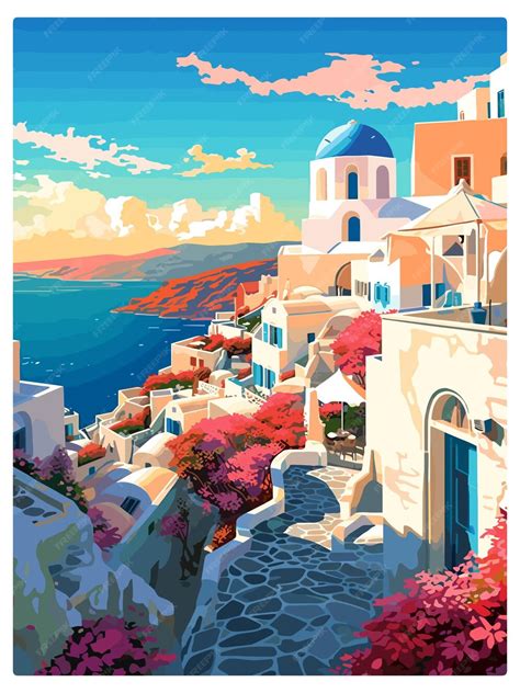 Premium Vector Santorini Greece Decoration Greek Vintage Travel