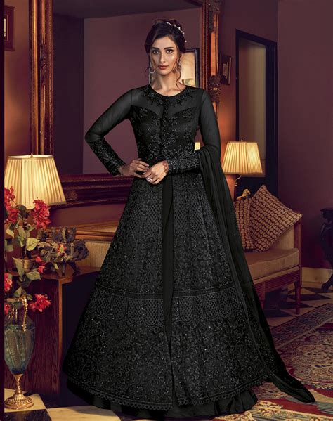 Black Gown For Party Net With Dupatta Black Long Gown