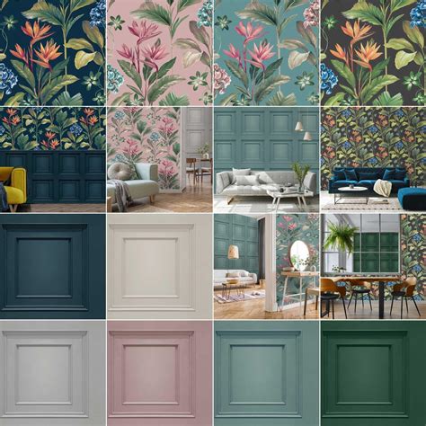 Belgravia Oliana Wallpaper Floral And Wood Panel Tropical Flowers