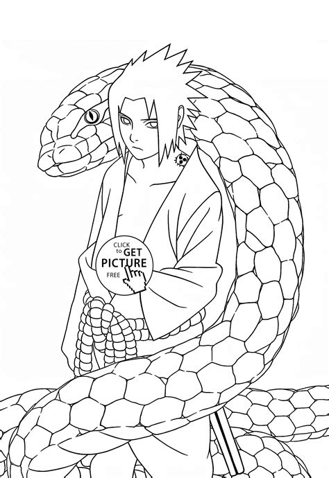 The wild beast naruto kyuubi. Sasuke with Snake coloring page for kids, manga anime ...
