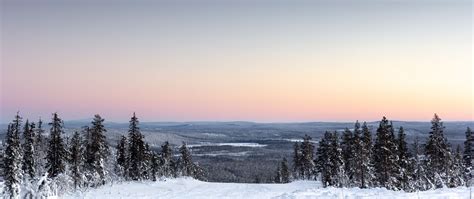 Download Wallpaper 2560x1080 Winter Horizon Snow Sky Levi Finland