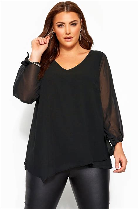 Yours London Black Chiffon Tie Sleeve Blouse Yours Clothing