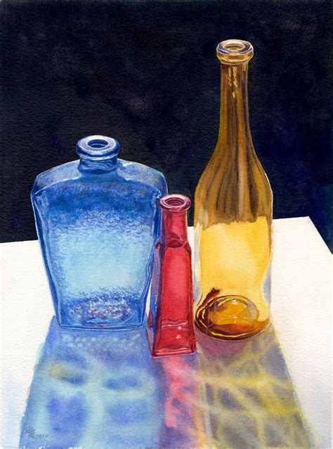 Glass Bottles Original Watercolor Painting By Cathy Hillegas Etsy