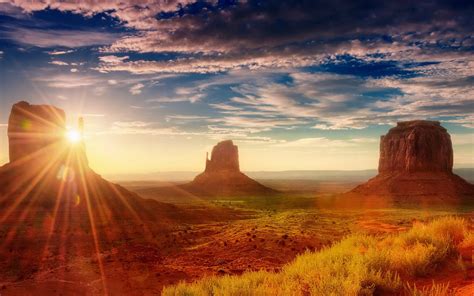 American Sunset Sun Rays Desert Area Oljato Monument