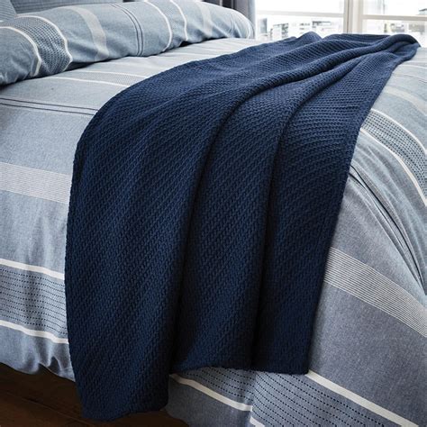 Harvey Blue Knitted Throw Bed Throws Blue Bedroom Decor Blue Throw