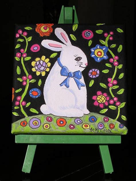 Folk Art Bunny Painting White Rabbit Painting Small Rabbit
