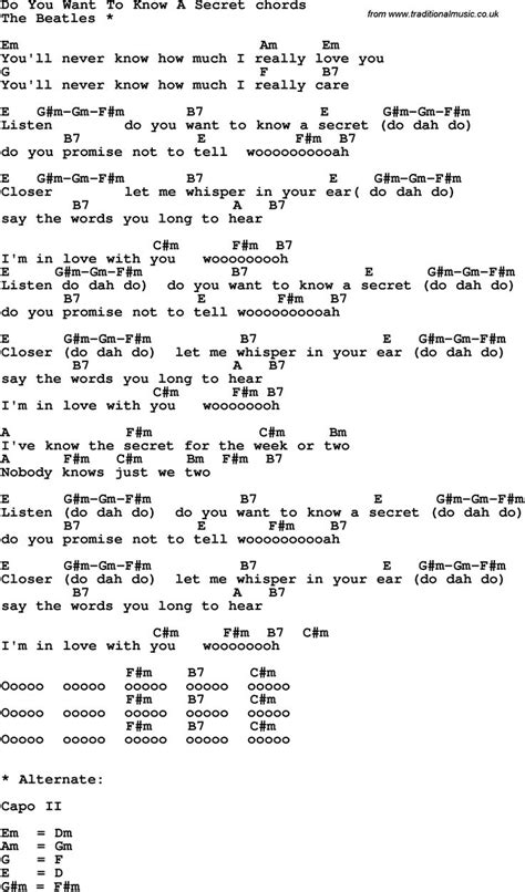Song Lyrics With Guitar Chords For Do You Want To Know A Secret In 2022