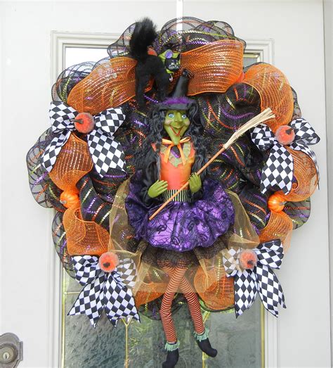 One Of My Handmade Witch Deco Mesh Wreaths Halloween Decorations