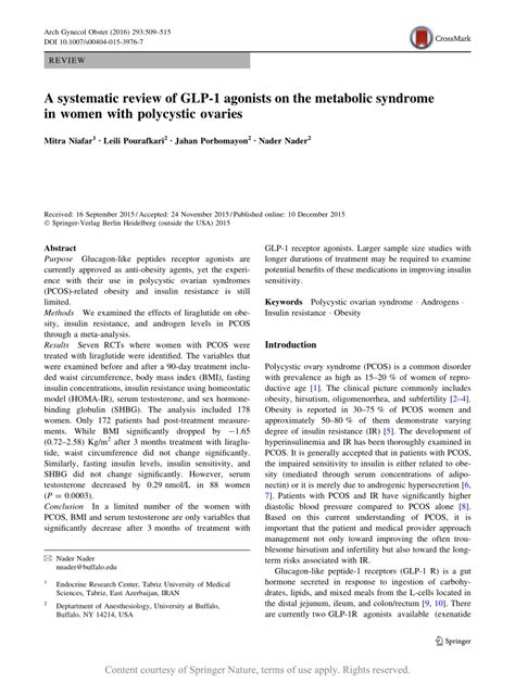 A Systematic Review Of Glp Agonists On The Metabolic Syndrome In