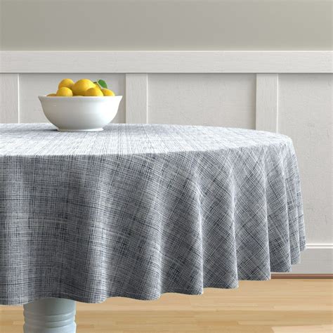 Round Tablecloth Texture Woven Grasscloth Navy Indigo Blue Cotton