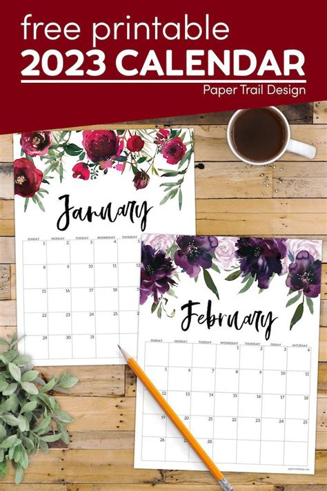 Free 2023 Calendar Printable Floral Paper Trail Design Free