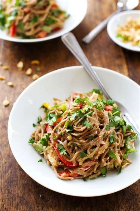 Spicy Peanut Chicken Soba Noodle Salad Recipe Pinch Of Yum