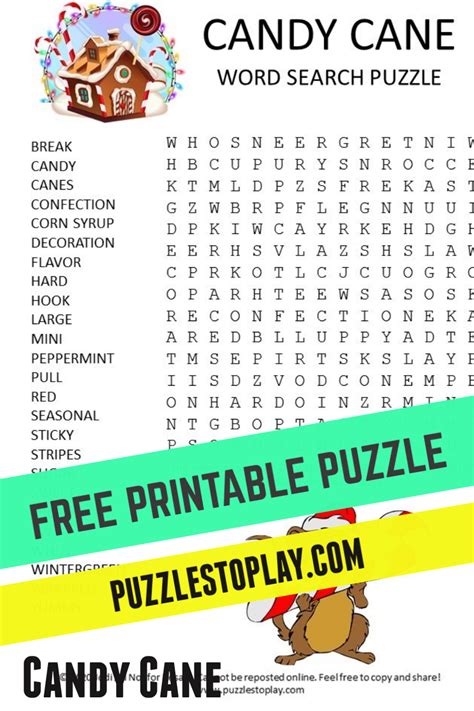 Candy Cane Word Search Puzzle Free Printable Puzzles Candy Cane