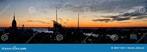 Manhattan Sunset Panorama Editorial Stock Image Image Of Center 48411434