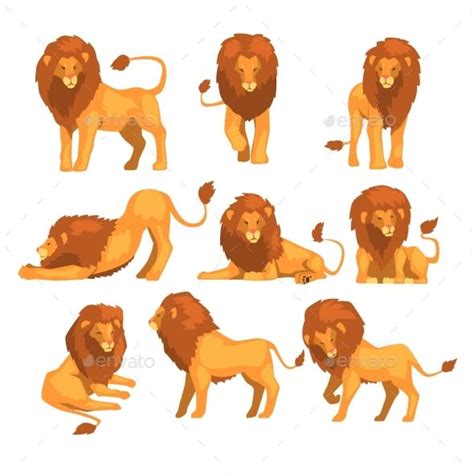 Lion Set In Different Poses Animals Characters