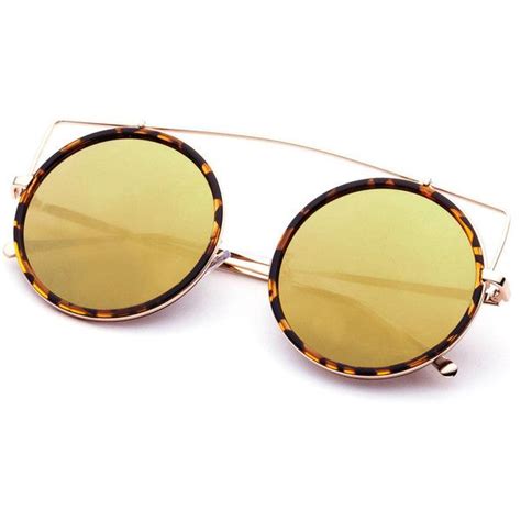 shein sheinside brown frame gold lens round design sunglasses 48 myr liked on polyvore