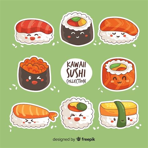 Kawaii Sushi Collectio Vecteur Premium